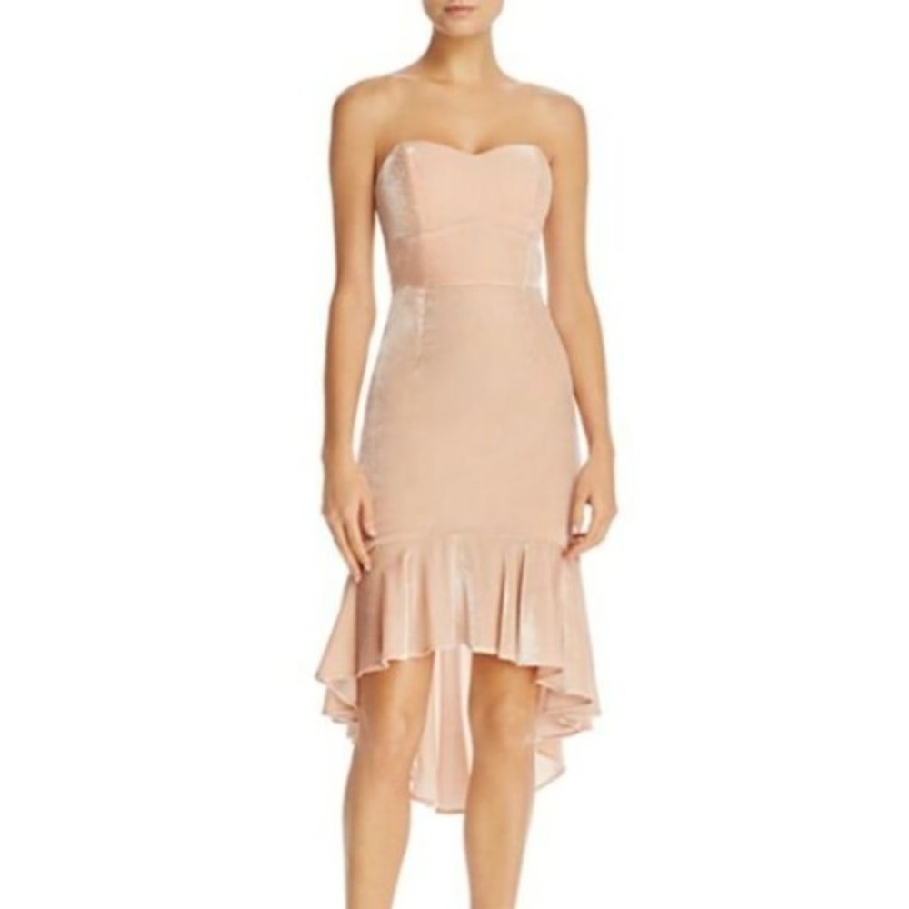WAYF  High/low Velvet Blush Dress